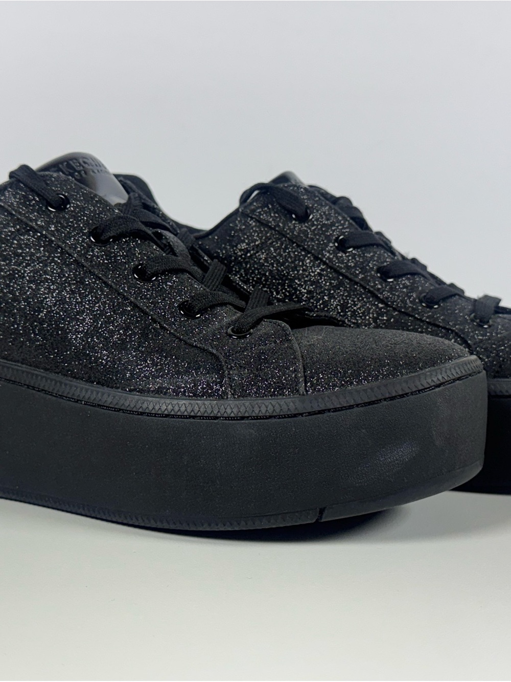Skechers Black Glitter Platform Lace-Up Sneakers